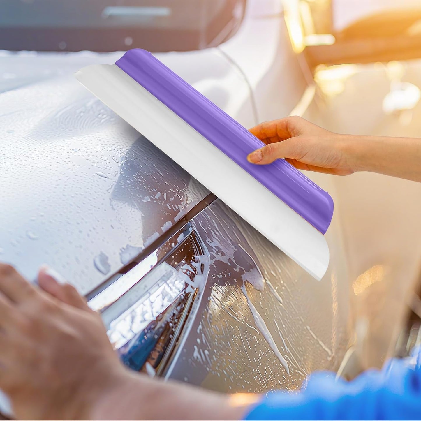 4 Pack 14 inch Car Drying Squeegee Longer Silicone Automotive Water Wiper Flexible Auto T-Bar Rubber Blade for Car Windshield Glass Window Bathroom Shower Squeegees Wash Tool (Yellow)