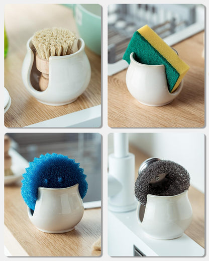 Zoeeker Sponge Holder for Kitchen Sink, Ceramic Dish Sponge Dish Rack Scrubby Caddy Kitchen Organizer Cute Sink Caddy Organizer, Farmhouse Decor, Speckled Glaze