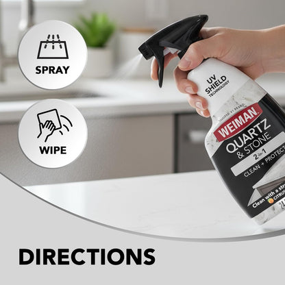 Weiman Quartz Countertop Cleaner and Polish - Clean and Shine Your Countertops Islands and Stone Surfaces with UV Protection, 24 Ounce with MicroFiber Towel, 2 Pack