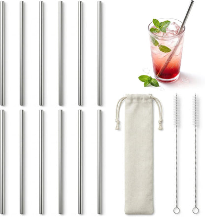 Amaxiu 12 Pcs 6 Inch Reusable Metal Straws, Small Metal Drinking Straw Short Stainless Straw Set with 2 Cleaning Brushes for Cocktails Coffee Juice Mason Jars