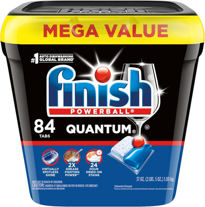 Finish Quantum Dishwasher Pods, No Pre-Rinse Dishwasher Detergent Soap Removes 24HR Dried-On Stain and Grease, Leaving a Virtually Spotless Shine, 84 Count
