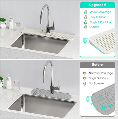 24 Inch Longer Faucet Mat for Kitchen Sink, 5° Slope Fast Self-draining, Kitchen Sink Splash Guard Silicone Sink Faucet Mat Splash Guard Kitchen Sink Area Tidy Splash Faucet Guard Draining Mat