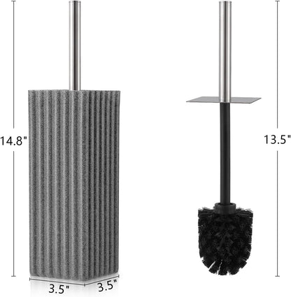 Toilet Bowl Brush and Holder for Bathroom，Resin Toilet Brush and Holder Set with Stainless Steel Handle，Deep Cleaning Modern Toilet Cleaner Brush -Space Saving, Covered Brush (Beige)
