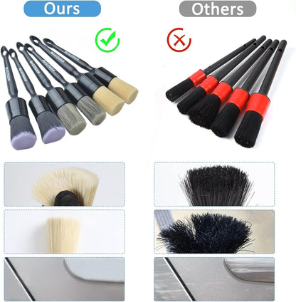 MVEQRRN 6pcs Car Detailing Brush Set-2pcs Boars Hair Car Detailing Brushes,2pcs Ultra Soft No Scratch Detailing Brush for Air Vent,Leather Seat 2pcs Detail Brushes car Detailing for Interior Exterior