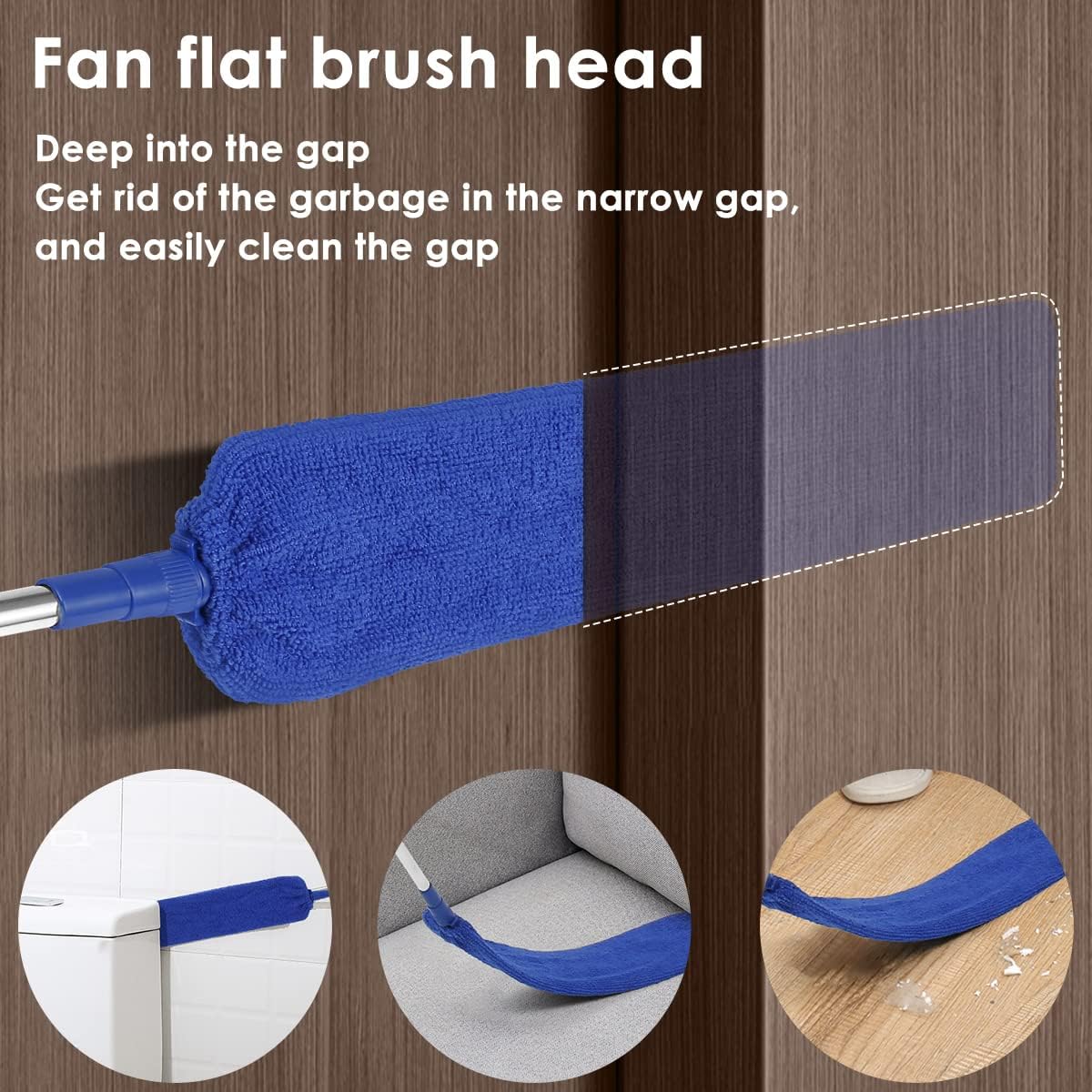 Gap Dust Cleaner Retractable Microfiber Gap Dust Brush Flexible Long Flat Gap Duster with Extendable Pole and Cloth Cover for Sofa Bed Furniture Bottom Ceiling Fan Blinds(Grey)