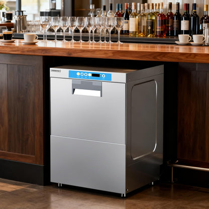 Commercial Dishwasher Undercounter High Temperature, Built-in Booster, Built-in Detergent & Rinse Aid Pumps, Stainless Steel, 20-40 Racks/Hr, 208~240V, 1 Phrase for Restaurant Bar Cafe