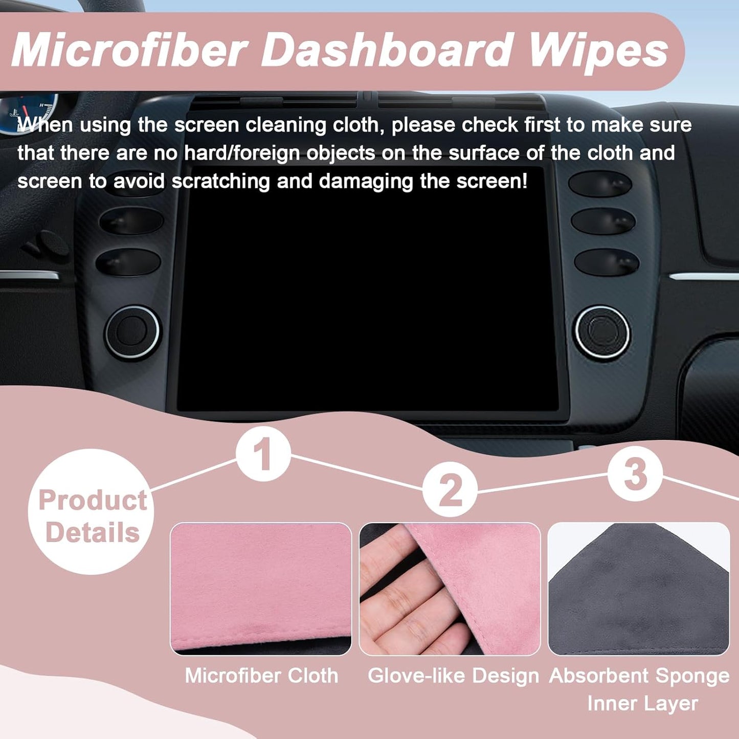 Car Screen Cleaner, 4.1''×4.1'' Microfiber Dashboard Wipes, Square Microfiber Cloth, Car Display Wipes,Vehicle Screen Cleaner Tool universal for Car Dashboard Car Display Car Interior Tools (Black)