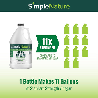 SimpleNature 45% Vinegar (1 Gallon) - Highly Concentrated Vinegar for Heavy-Duty Cleaning Power for Home & Patio, Limescale Removal & DIY Formulas - Dilutes Easily - Free of Dyes or Fragrance