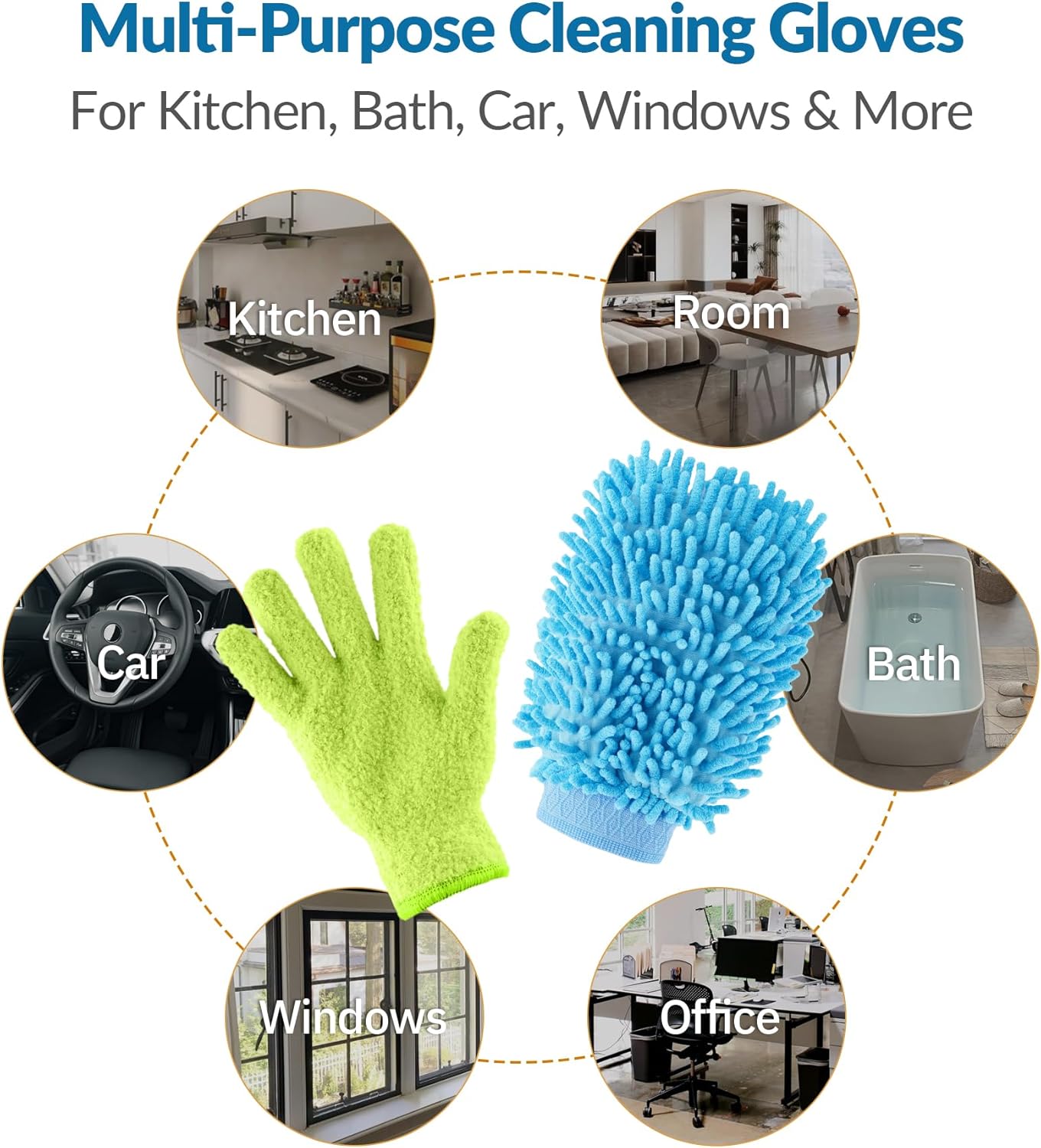 NiHome 4 Pairs Microfiber Cleaning Gloves - Electrostatic Dusting & Scratch-Free Wiping Gloves for Blinds, Furniture, Glass and Keyboards - Flexible & Reusable
