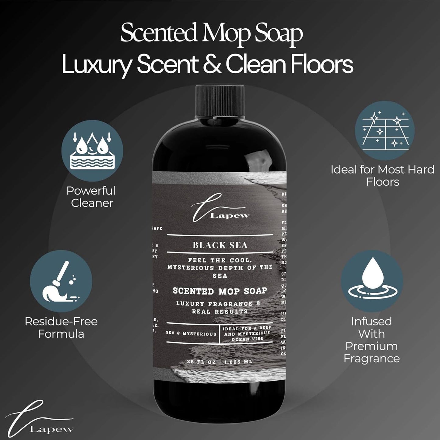 Lapew Black Sea Scented Cleaning Bundle | Carpet Deodorizer Powder (16 oz) & Mop Soap Concentrate (36 oz) | Pet-Friendly Odor Eliminator - Colors A