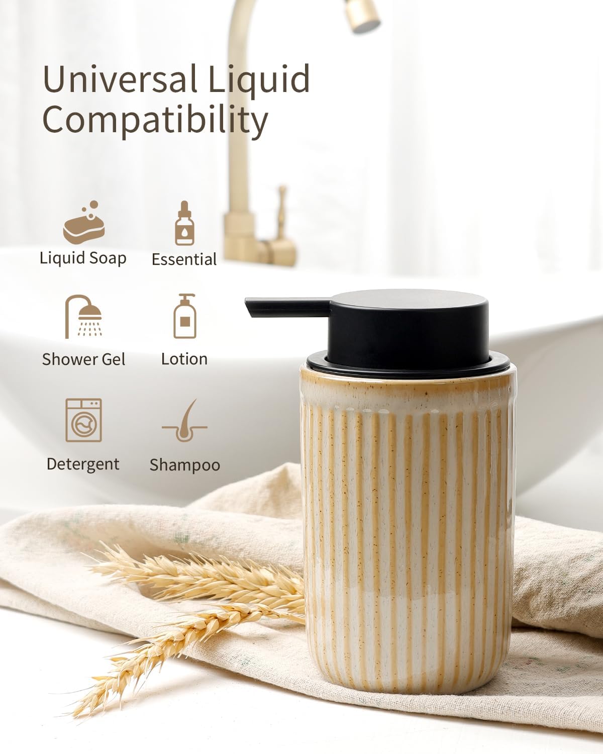 BosilunLife Dish Hand Soap Dispenser - Liquid Pump Soap Dispenser for Bathroom Decro 12oz Ceramic Kitchen Dish Dispenser with Rust-Proof Liquid Pump Modern Refillable Lotion Bottles