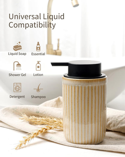 BosilunLife Dish Hand Soap Dispenser - Liquid Pump Soap Dispenser for Bathroom Decro 12oz Ceramic Kitchen Dish Dispenser with Rust-Proof Liquid Pump Modern Refillable Lotion Bottles