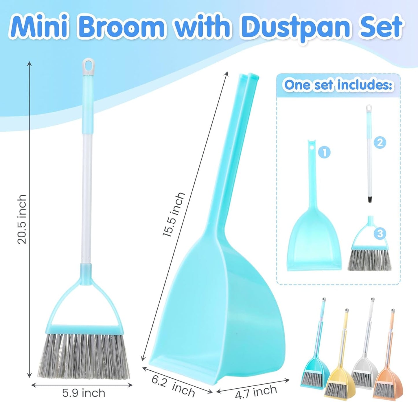 Roshtia 2 Pcs Mini Broom with Dustpan for Kids Broom and Dustpan Set Toddler Cleaning Set Boys Girls Small Cleaning for Kitchen Bathroom Pet (Blue,Red)