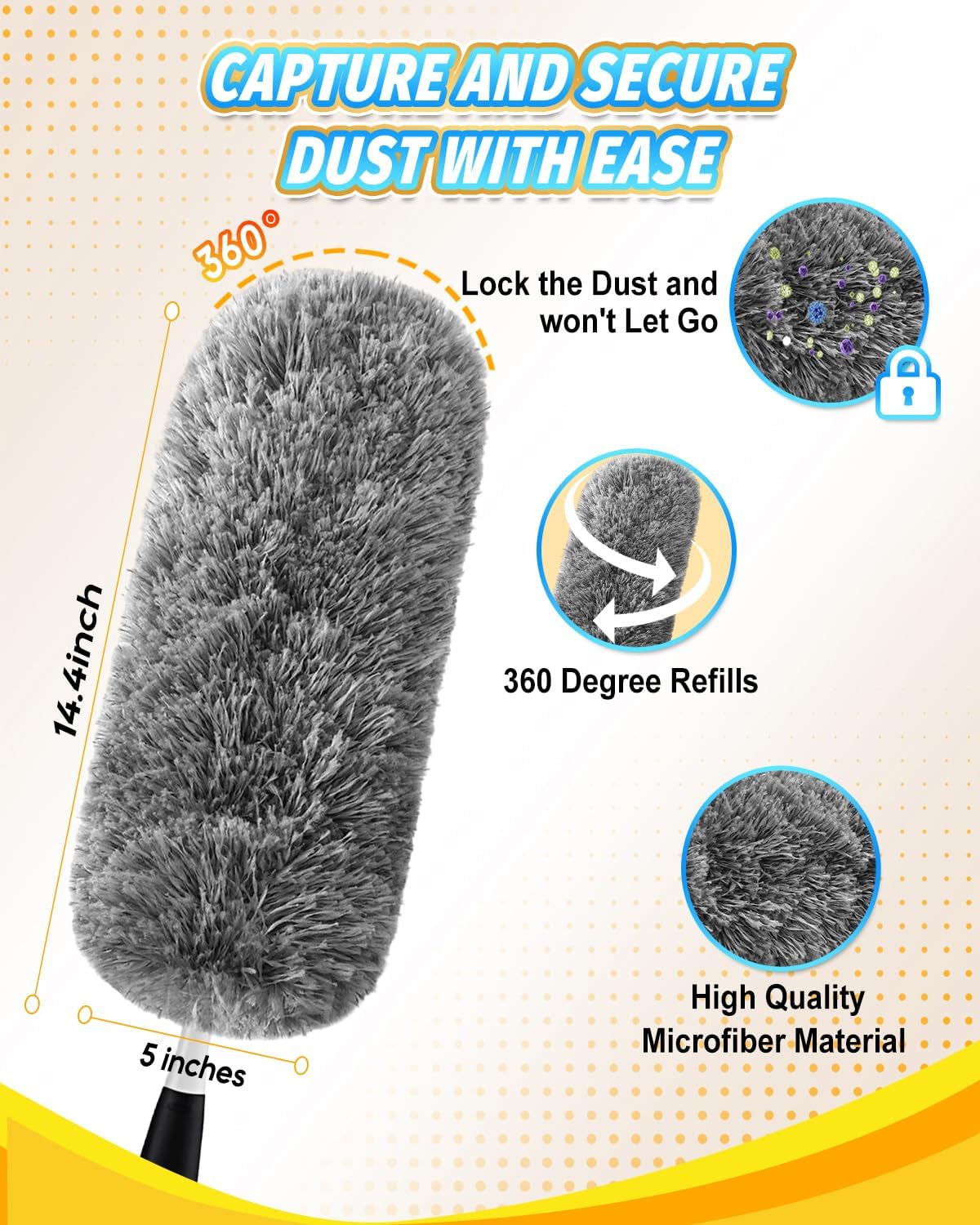 KEEPOW 3 Pack Microfiber Reusable Duster Refills Compatible with OXO Duster, Washable Dusters for Cleaning Compatible with OXO Extendable Duster for Blinds Ceiling(Handle is Not Included)