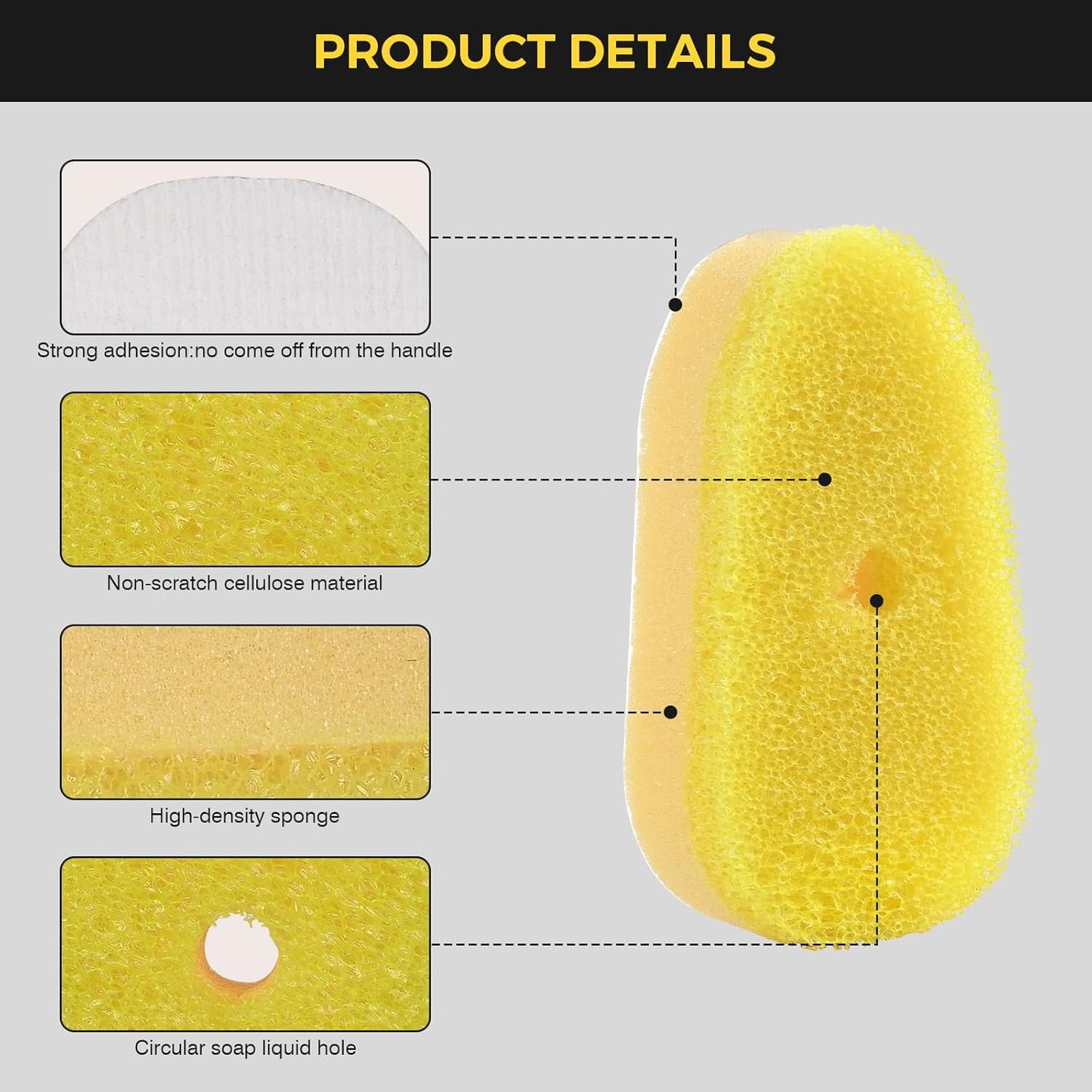 Sponge Refills for Scrub Daddy Dish Daddy - 10 Packs Dish Wand Refills, Scrub Brush Replacement Heads, Dish Brush Replacement Head for Kitchen Cleaning, Yellow (Only Sponge Heads)