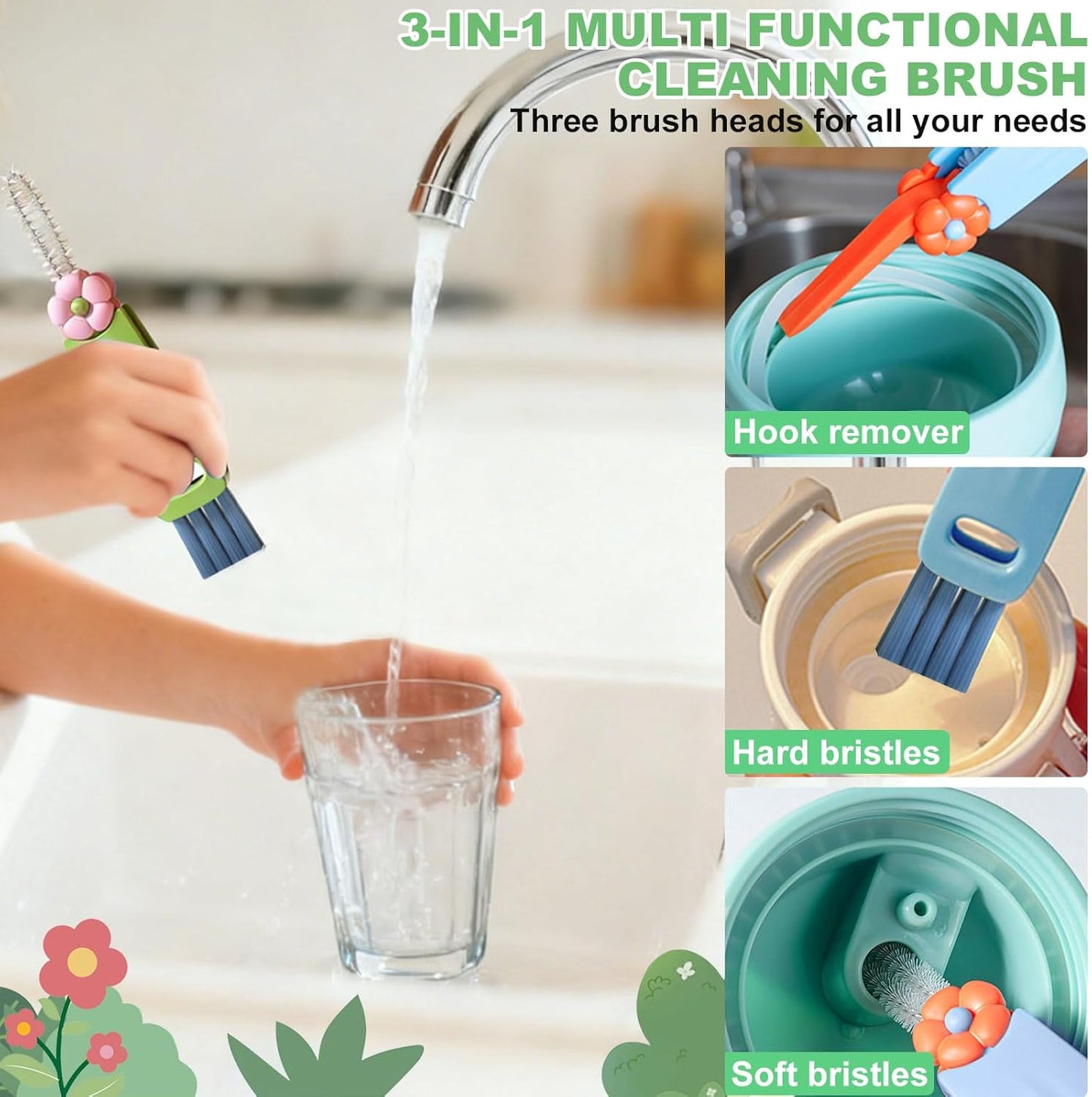 3 in 1 Cup Lid Cleaning Brush, Multifunctional Gap Cleaning Brush, Home Kitchen Crevice Brush, Portable Bottle Cleaner Brush for Cleaning Tight Spaces, Bottle Gaps, Travel Mug Caps(3 PCS)