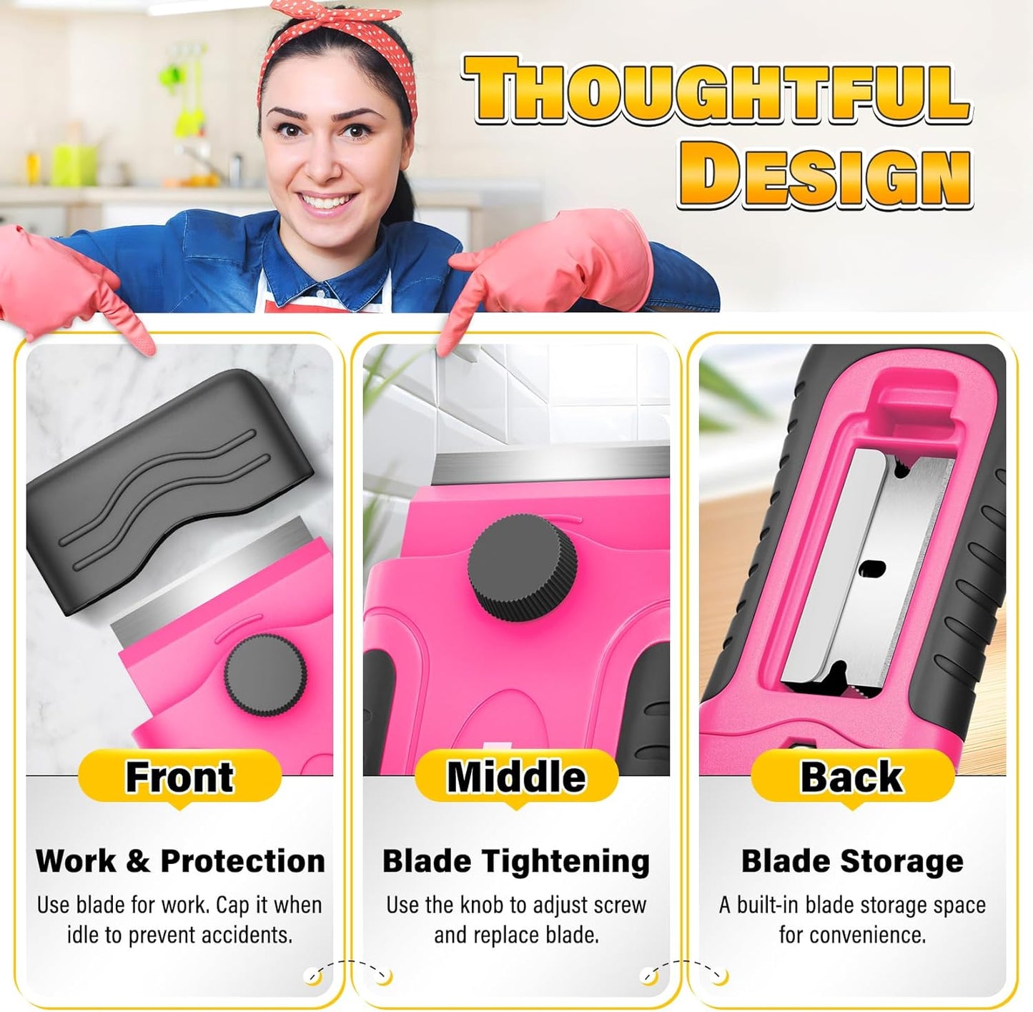 DIYSELF 1 Pack Razor Blade Scraper with 15 Extra Blades, Scraper Tool for Cleaning Window, Paint, Cooktop, Oven, Glass Stove Top Scraper, Razor Scraper with Buit-In Blade Storage