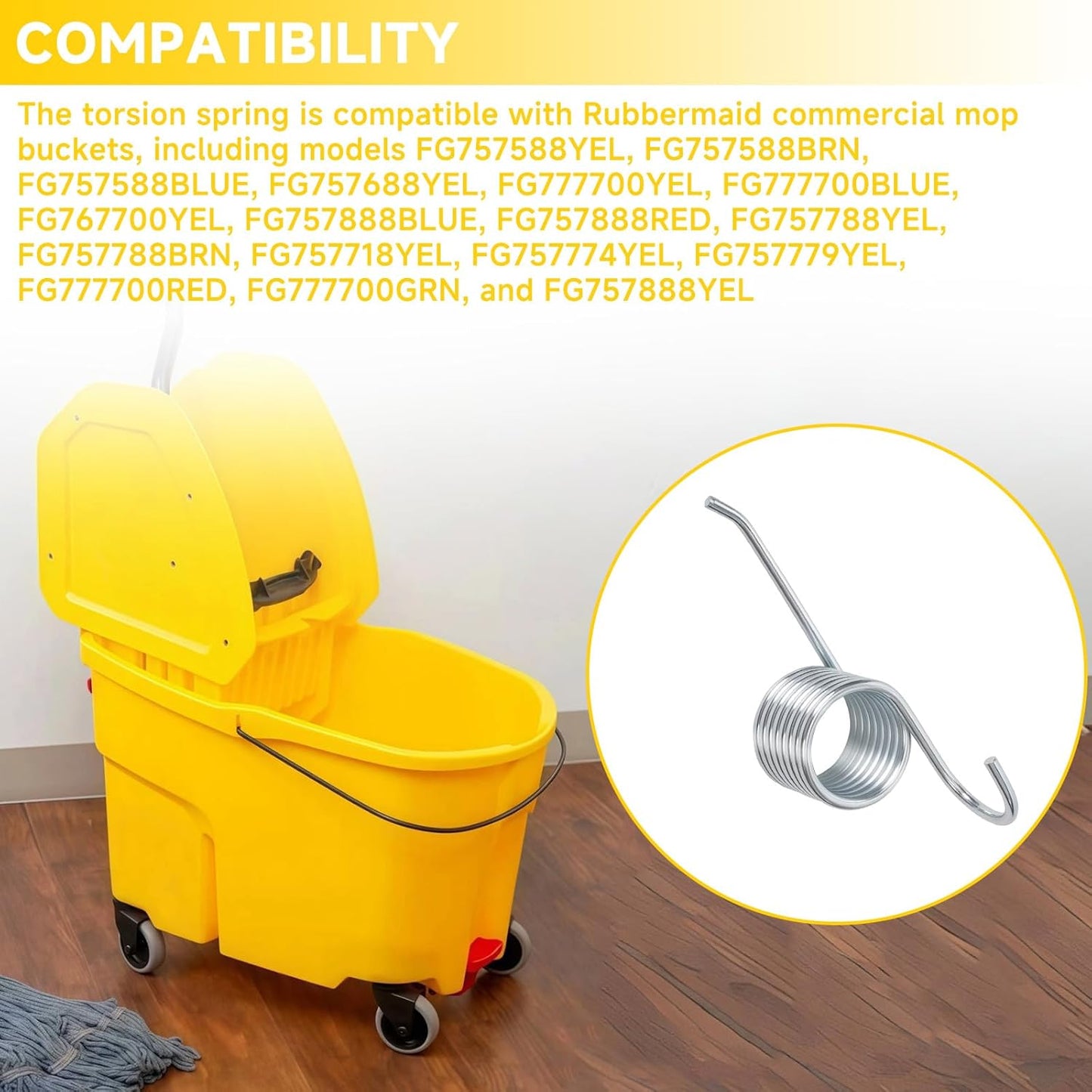 (2-Pack) Large 8-Loop Commercial Mop Bucket Wringer Spring Compatible with Rubbermaid Mop Bucket Side-Press Wringer Torsion Spring Replacement Parts For FG757588YEL, FG757588BRN, FG757588BLUE