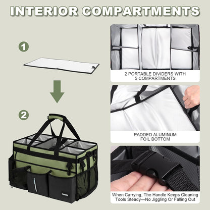 Extra-Large Wearable Cleaning Caddy With Detachable Divider,Cleaning Caddy For Cleaning Supplies Large Cleaning Supply Caddy With Adjustable Shoulder Strap & Waist Belt For Cleaners
