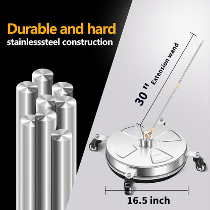 14" Pressure Washer Surface Cleaner with 4 Wheels - Stainless Steel Surface Cleaner for Pressure Washer Attachment for Concrete, Patio, Sidewalk, Deck and Driveways - PWS14