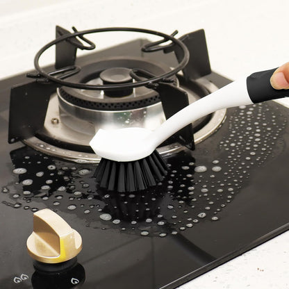 Dish Brush with Handle, 2 Pack Scrub Brushes with Built-in Scraper for Cleaning Kitchen, Pots, Pans and Sink, Scrubber Washing Tools, Green