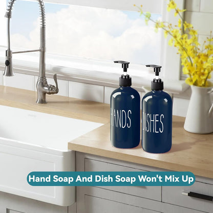 COHOSEGE Glass Soap Dispenser Set 2 Pack,Contains Hand and Dish Soap Dispenser.Premium 16 Oz Black Kitchen Soap Dispenser Set for Kitchen Sink and Farmhouse Decor