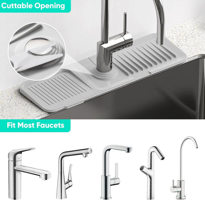 24 Inch Longer Faucet Mat for Kitchen Sink, 5° Slope Fast Self-draining, Kitchen Sink Splash Guard Silicone Sink Faucet Mat Splash Guard Kitchen Sink Area Tidy Splash Faucet Guard Draining Mat