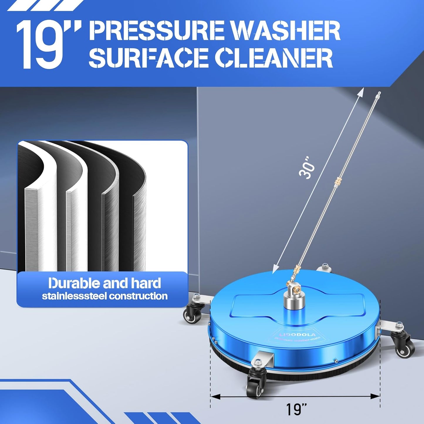 14" Pressure Washer Surface Cleaner with 4 Wheels - Stainless Steel Surface Cleaner for Pressure Washer Attachment for Concrete, Patio, Sidewalk, Deck and Driveways - PWS14