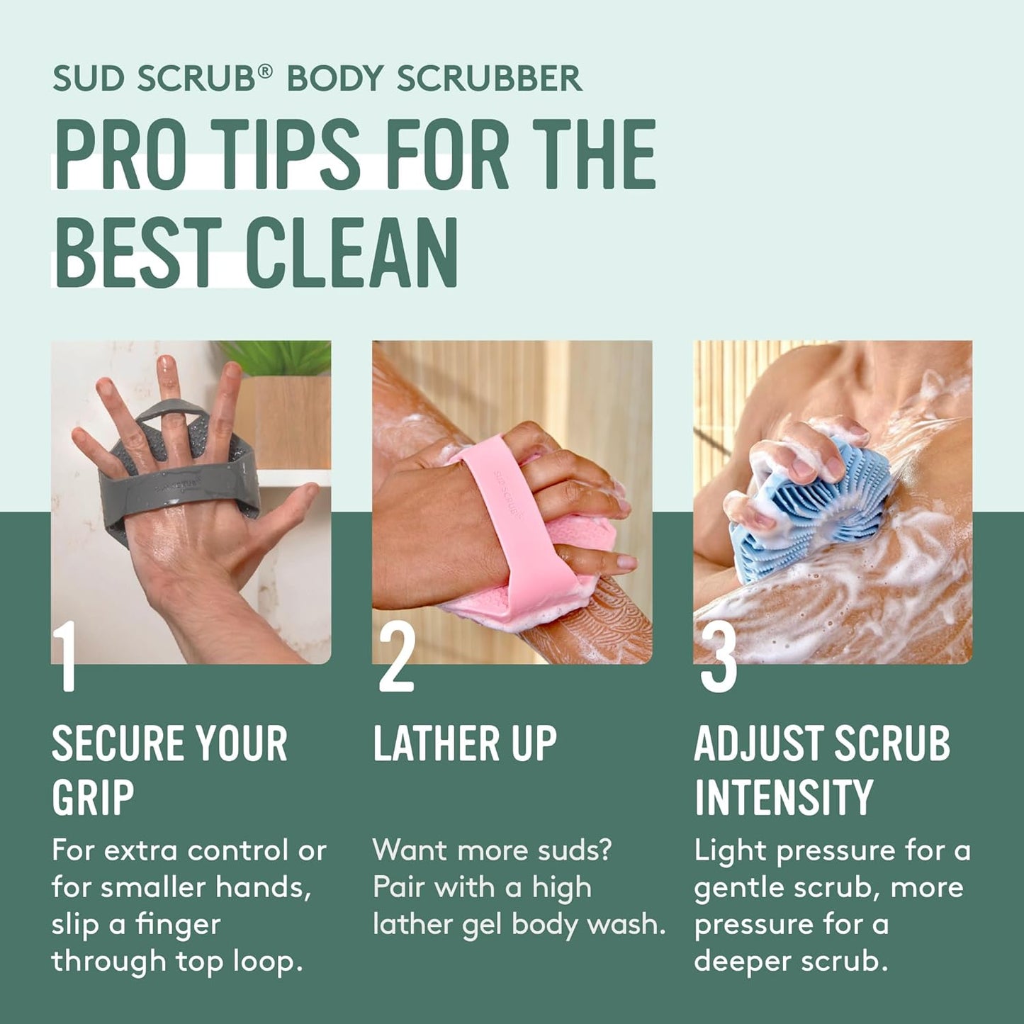 Sud Scrub® Antimicrobial Silicone Body Scrubber, Exfoliating Body Brush for Sensitive Skin, Antibacterial Shower Scrubber for Body, Bathroom Essentials for Men & Women, Charcoal