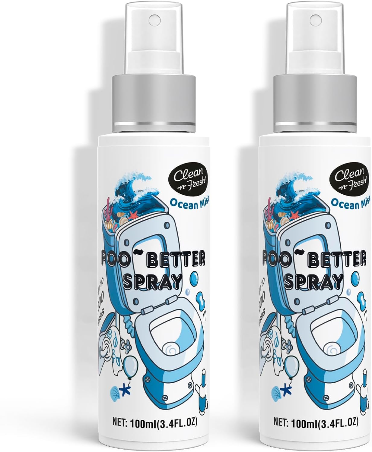 Clean-n-Fresh Toilet Spray, Wild Peony Scent, Bathroom Odor Eliminator & Air Freshener For Room, Trash Cans, Shoes, Fabrics, 3.4 Fl Oz(2 Pack)