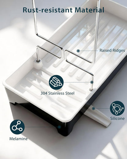 Minimalist Sink Caddy, Rustproof Sponge Holder for Kitchen Sink with 304 Stainless-Steel Brush Holder, Countertop Rack Organizer with Raised Ridges & Silicone Drain Tube (Mint Green, Large)