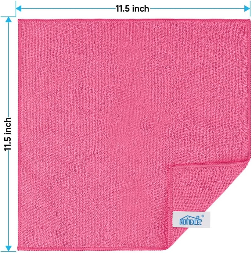 HOMEXCEL Microfiber Cleaning Cloth 210GSM, Pack of 12, Size:11.5" x 11.5", Ultra-Soft, High-Density Non-Abrasive Cleaning Towels for Cars, Glass, Kitchen, Reusable Rags, Blue/Green/Yellow/Pink