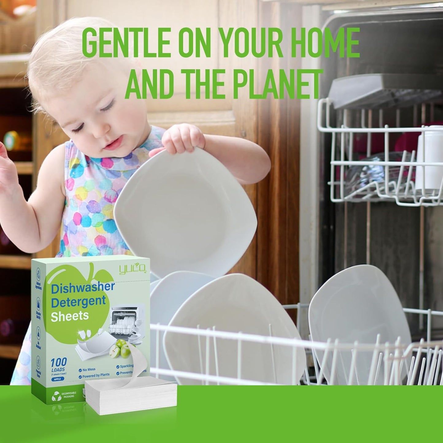 Dishwasher Detergent Sheets 100 Loads,Eco Friendly Dishwasher Detergent Plastic-Free Washer Sheets Alternative (Lemon)