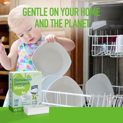 Dishwasher Detergent Sheets 100 Loads,Eco Friendly Dishwasher Detergent Plastic-Free Washer Sheets Alternative (Lemon)