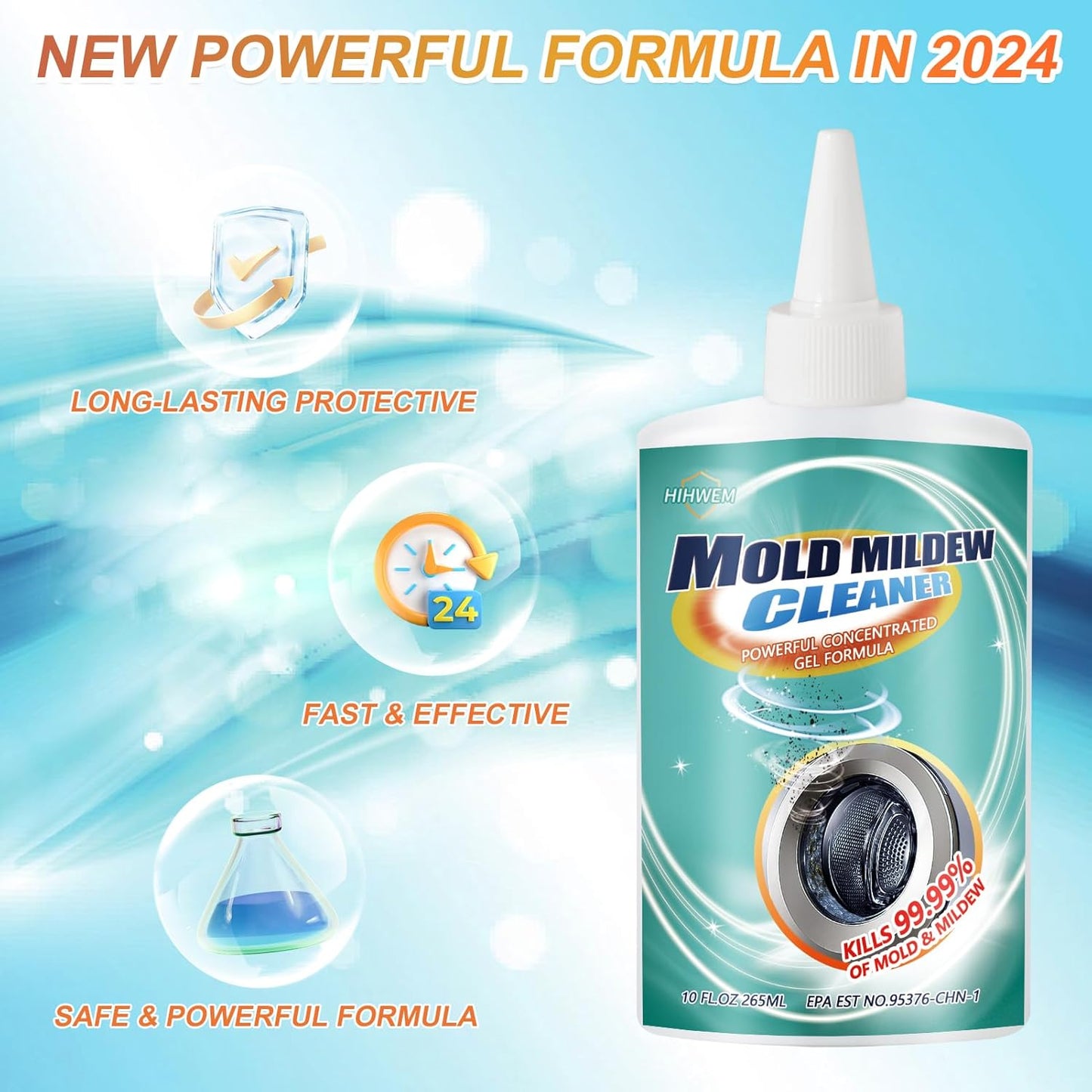 HIHWEM MoldStain Remover Gel, Washing Machine Seal Cleaner for Front Load Washer, Tiles Grout Cleaner Bathroom Cleaning Home Kitchen Sinks Caulk Cleaning, 10 Oz