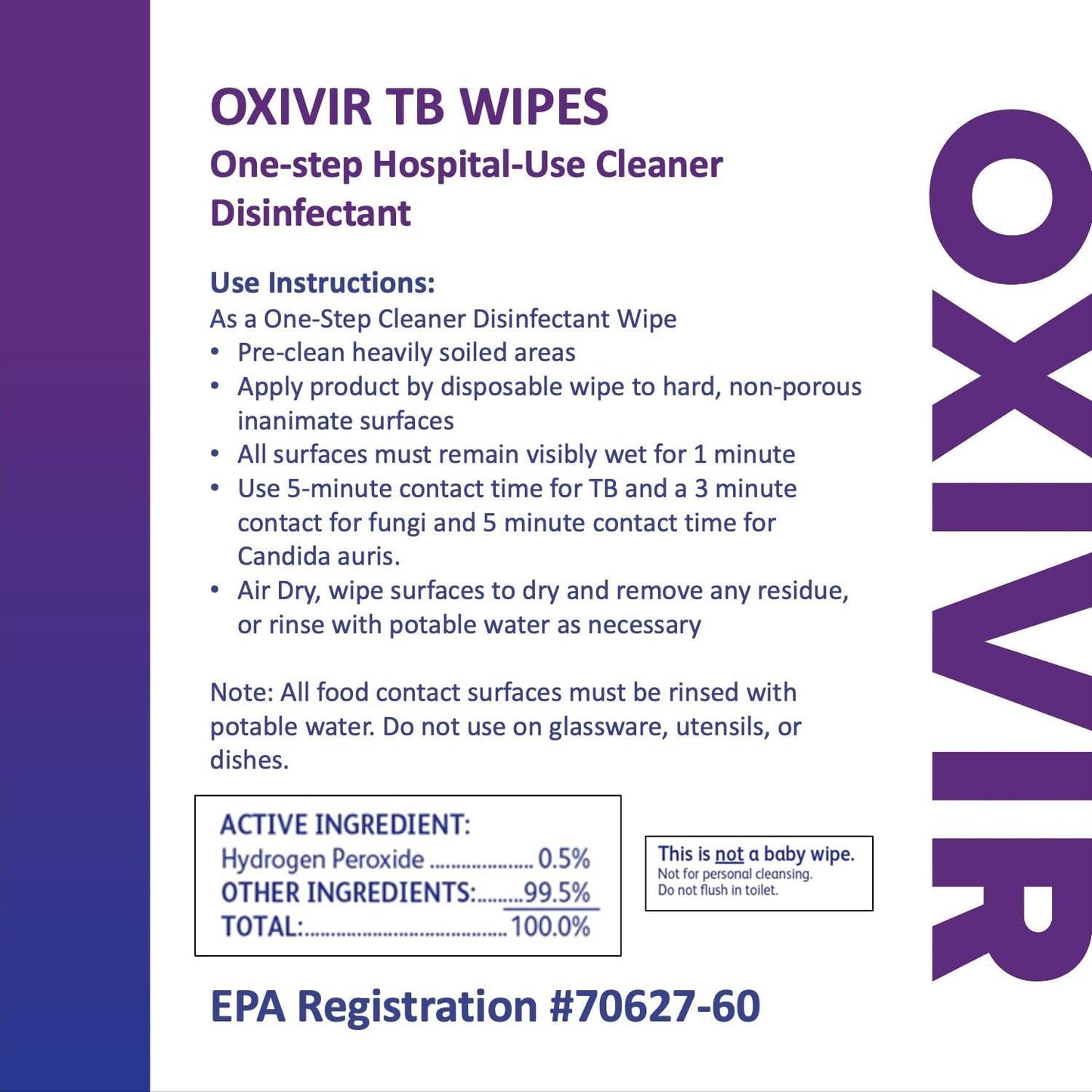 Oxivir Diversey Tb 5388471 Ready-to-Use Disinfectant Cleaning Wipes, Accelerated Hydrogen Peroxide, Large 7x8-Inch Sheets, 60-Wipes, 1-Slim Canister