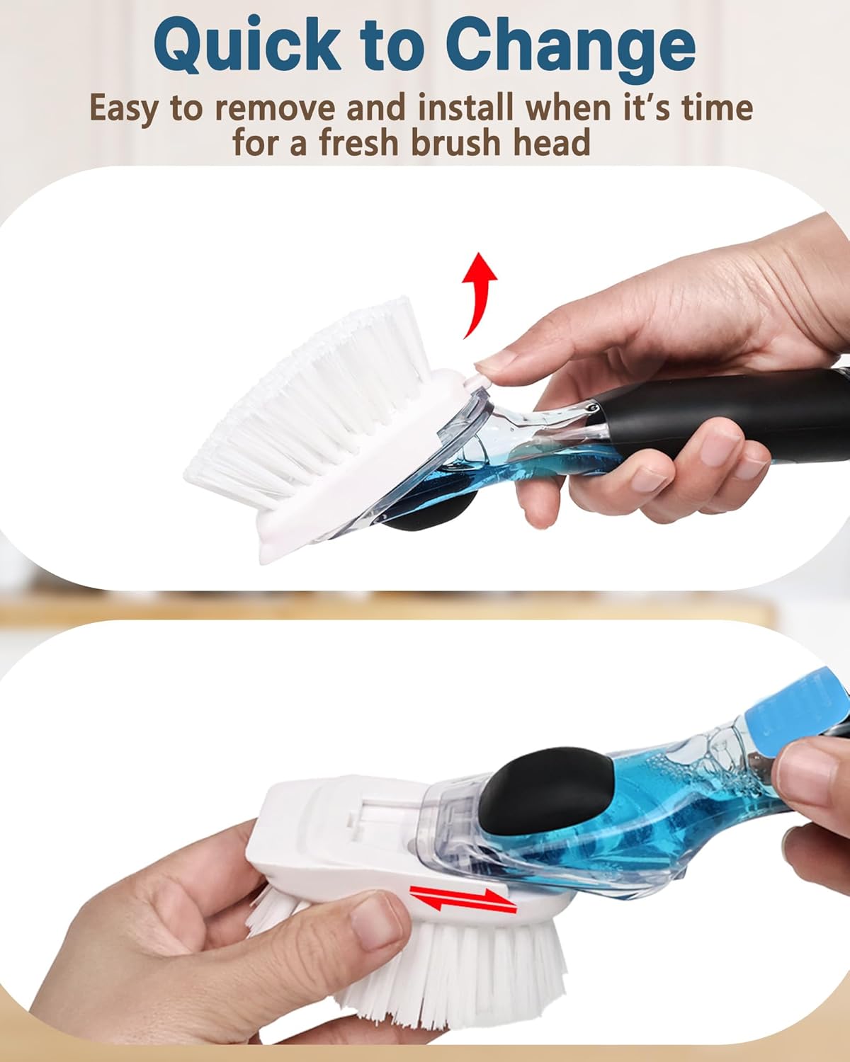 Dish Brush Refills, Dish Scrubber Replacement Heads Compatible with OXO Soap Dispensing Dish Brush, Nylon Bristles with Built-in Scraper, Suitable for Non-Stick Cookware, 2 Pack