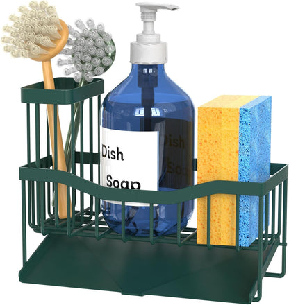 Fssvcd Maifan Sink Caddy Sponge Holder for Kitchen with Brush Holder and Stainless Steel Self Drain Tray, Rustproof Kitchen Sink Organizer for Sponge, Soap Dispenser Storage Accessories