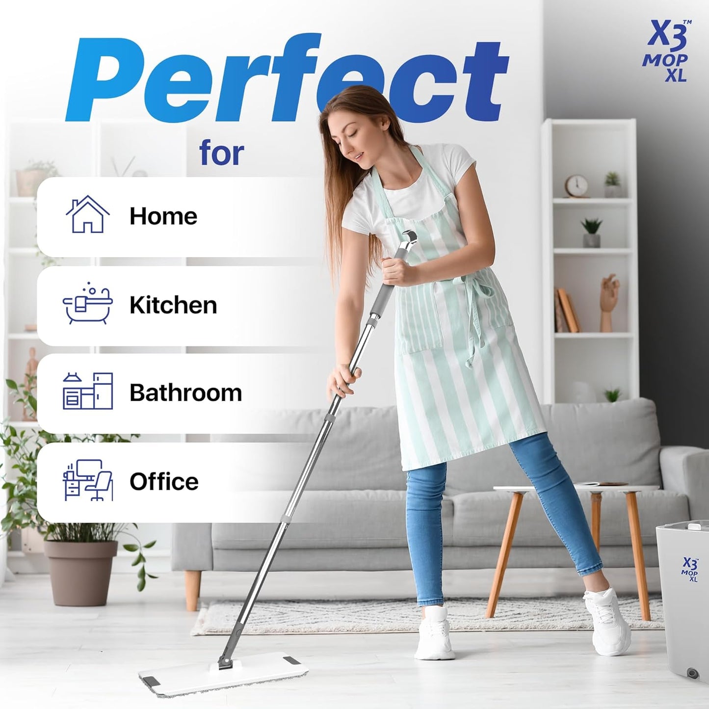X3 Mop, Separates Dirty and Clean Water, 3-Chamber Design, Flat Mop and Bucket Set, Hands Free Home Floor Cleaning, 3 Reusable Microfiber Mop Pads Included (Original X3 Mop)