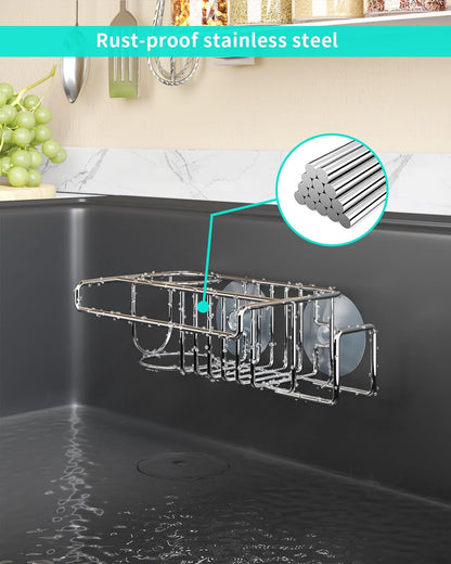 HapiRm 4 in 1 Kitchen Organizers and Storage, SUS304 Stainless Steel Brush Holder + Dish Cloth Hanger + Soap Rack + Sink Stopper Rack, No Drill Kitchen Essentials - Black