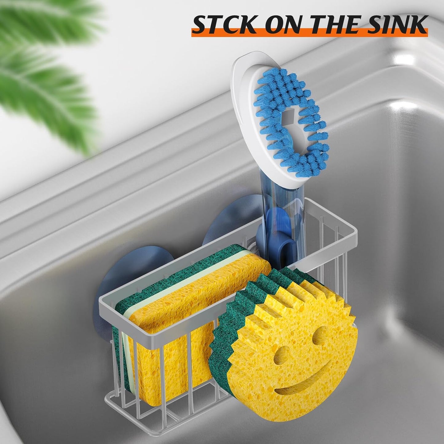 MURLONG Sponge Holder Smiley Face, Sink Caddy for kitchen Sink, Kitchen Organizer Sponge Holder with 2 PCS Suction Cups/1 PCS Adhesive Strips, Designed for Sponge, Soap, Dish brush, Scrubber-Black