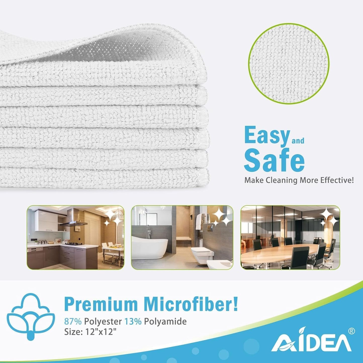AIDEA Microfiber Cleaning Cloth-12PK, Soft Microfiber Towels for Cars, Absorbent Cleaning Rags, Lint-Free Streak-Free Wash Cloths for House, Kitchen, Window(12in.x12in), Black