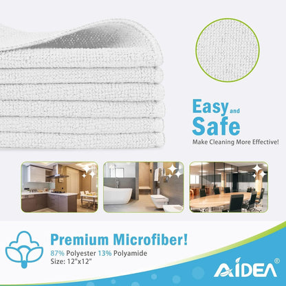 AIDEA Microfiber Cleaning Cloth-50PK, Soft Microfiber Towels for Cars, Absorbent Cleaning Rags, Lint-Free Streak-Free Wash Cloths for House, Kitchen, Window(12in.x12in)