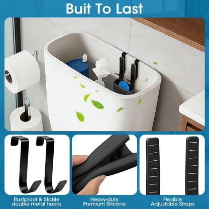 Adjustable Toilet Tank Cleaning Tablet Holder-Hanging Silicone Basket Carrier with Rustproof Hooks for Bowl Cleaner & Bleach Tablet Organizer, Accessory Fit Up to 7" Water Level