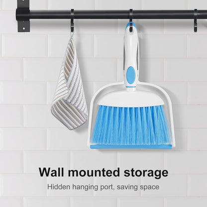 NACENA Small Dust Pan and Brush Set, Mini Broom and Dustpan Set Small Hand Broom and Brush Combo Dust Pan with Teeth for Home Cleaning Drawers Desktop Sofas and Outdoor, White & Gray