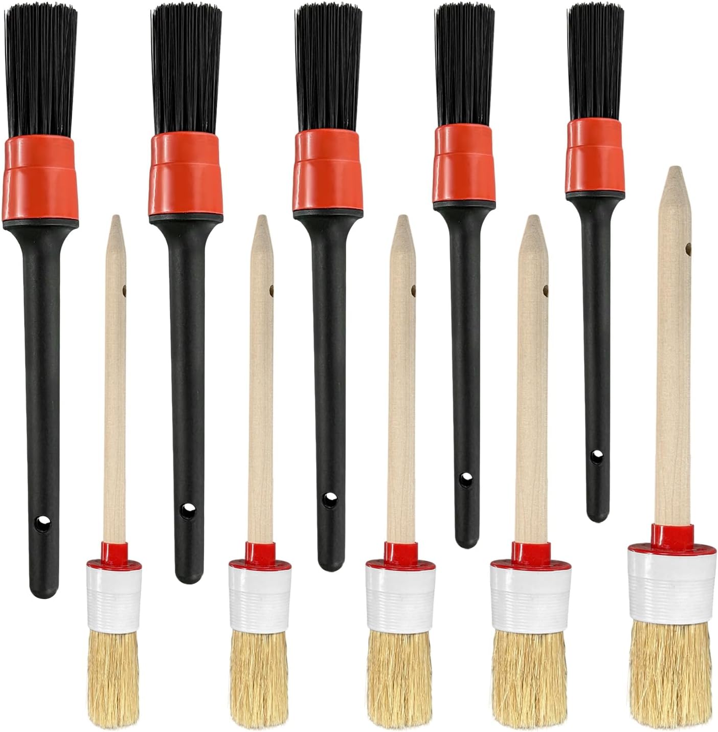 10PCS Car Detailing Brush Set, Auto Detail Dust Brushes with Premium Boar Hair & PP Bristles, Interior Exterior Cleaning Tool Mixed Hair Brush Kit for Air Vents, Seats, Wheels