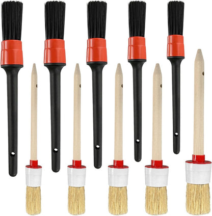 10PCS Car Detailing Brush Set, Auto Detail Dust Brushes with Premium Boar Hair & PP Bristles, Interior Exterior Cleaning Tool Mixed Hair Brush Kit for Air Vents, Seats, Wheels