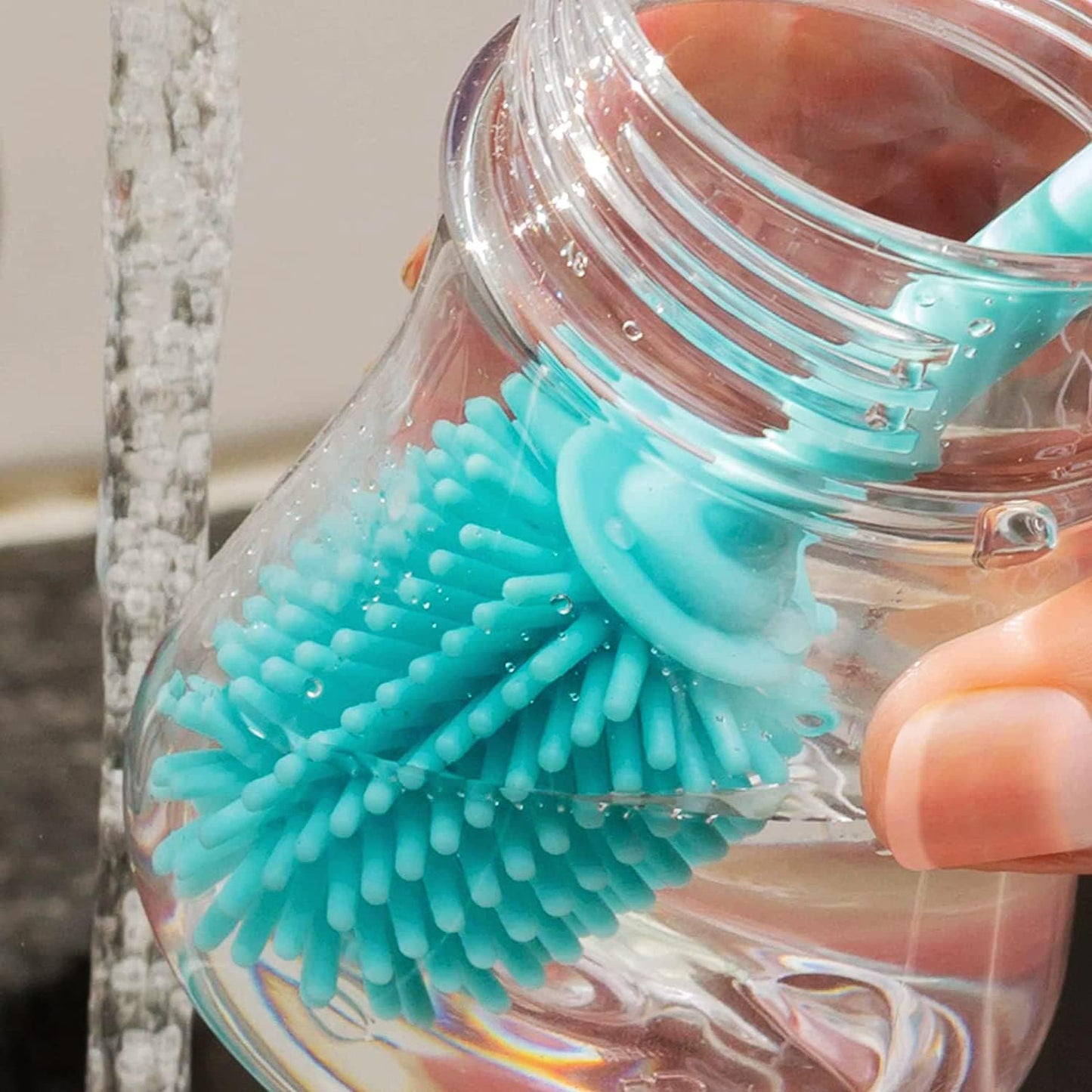 Kitchiny Silicone Bottle Brush with 2 Straw Cleaners - 12.5” Water Bottle Cleaner Brush for Yeti, Hydro Flask, Owala, Stanley, Baby Bottles, Glassware, Vases & Narrow Neck Containers - Grey