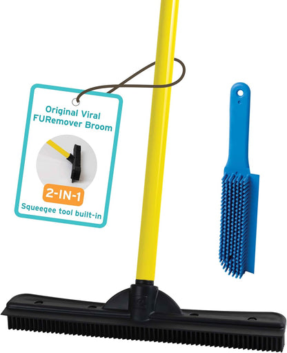 FURemover Pet Hair Removal Rubber Broom, 61" Telescopic Handle