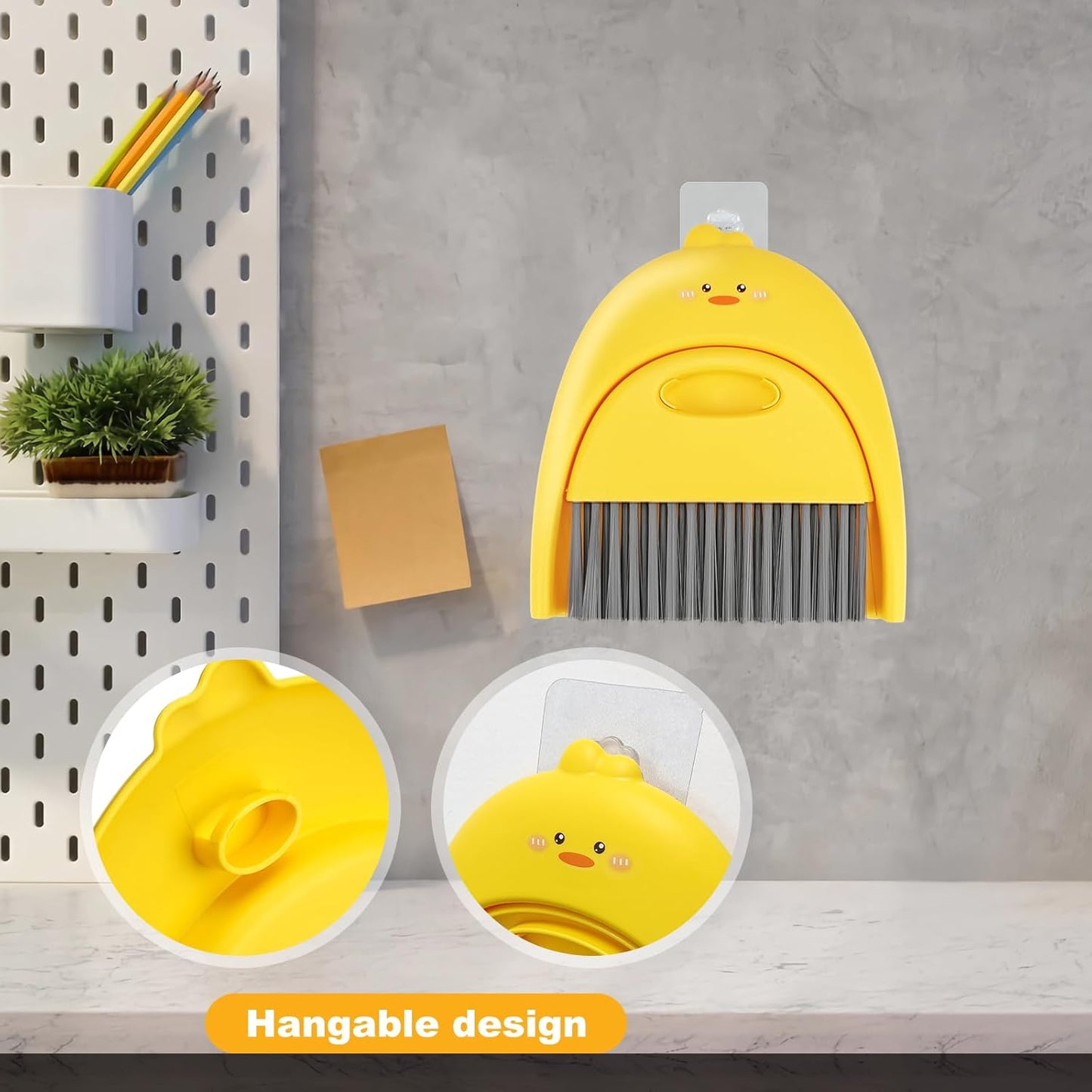 Small Broom and Dustpan Set,1pc Dust Pan and Brush Set,Cute Little Yellow Hand Mini Broom and Dustpan Set,Small dust pan Mini for Tabletop Debris,Keyboards&Clean Pet Cages Guinea Pig Cage(Chick)
